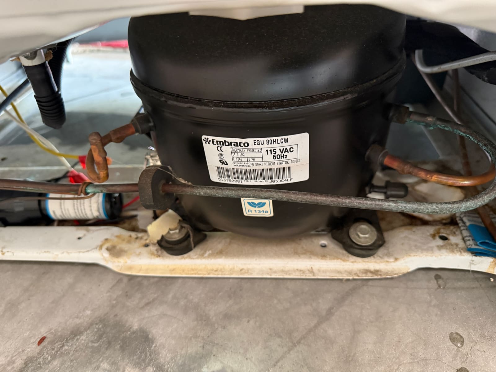 Embraco compressor inside the GE upright freezer