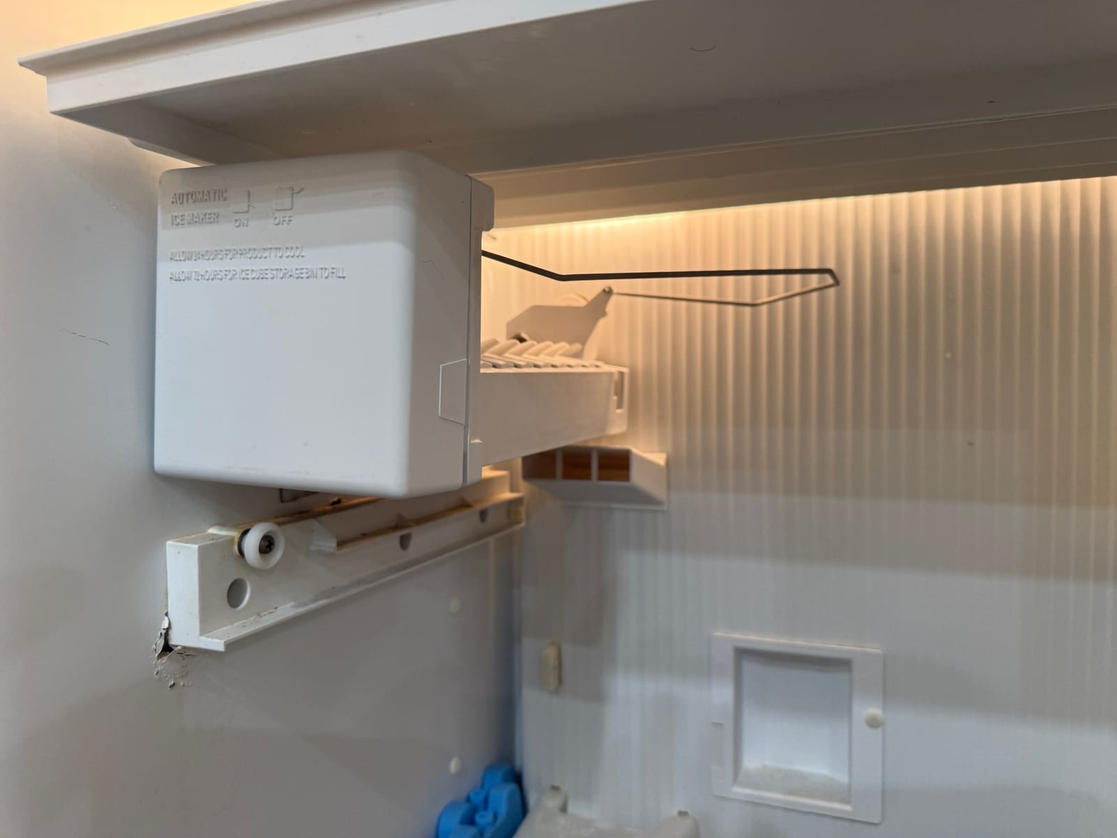 New automatic ice maker installed in the KitchenAid built-in freezer