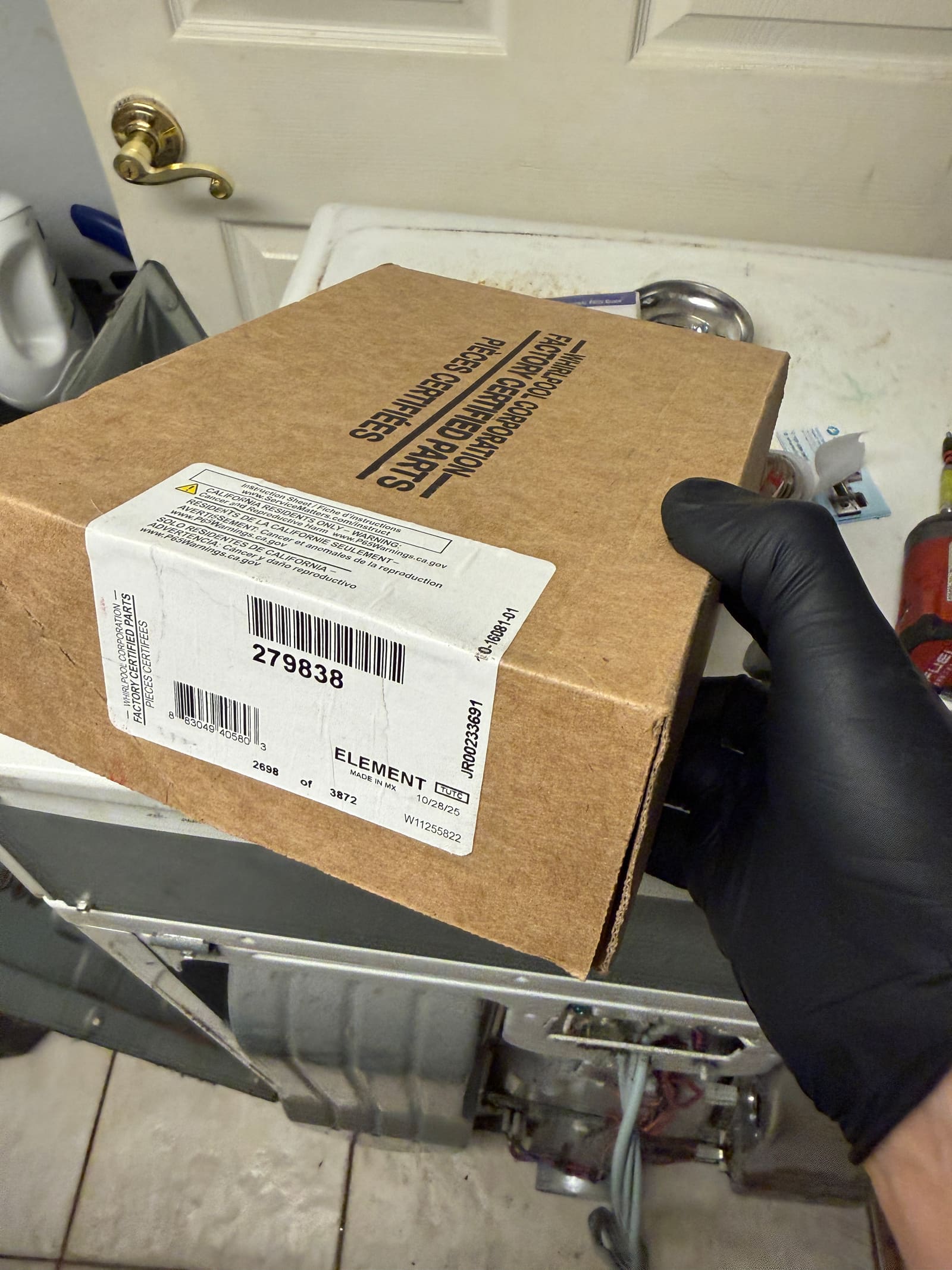 New factory-certified Maytag dryer heating element in its box