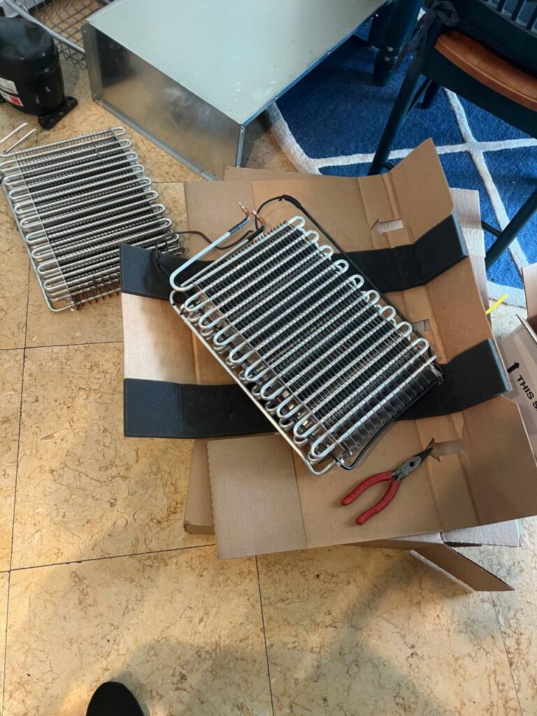Evaporator coil from a 2006 Thermador built-in refrigerator, model KBUDT4270A02