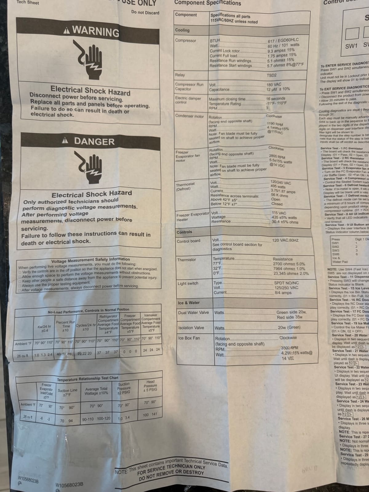 Whirlpool WRF736SDAM tech sheet with component specifications